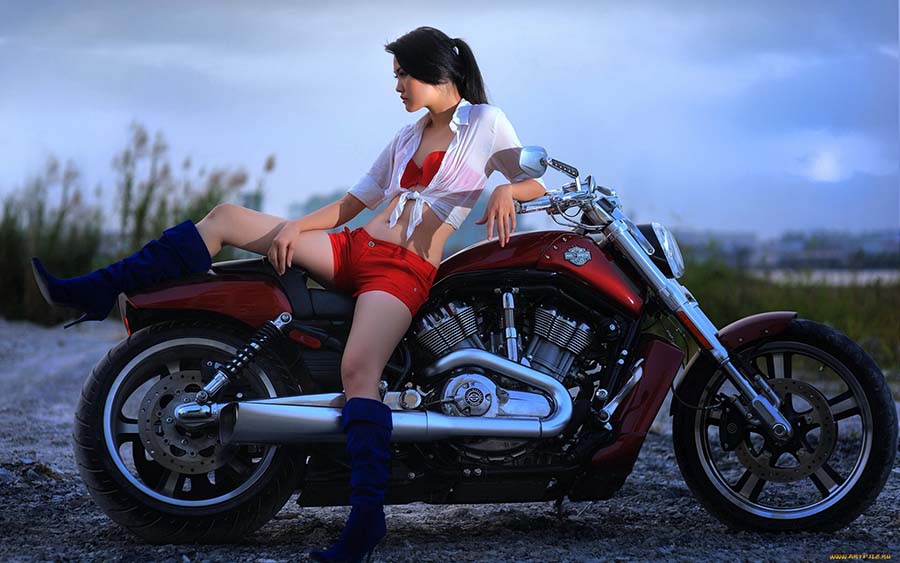 Beautiful girls and motorcycles in Rajamandri